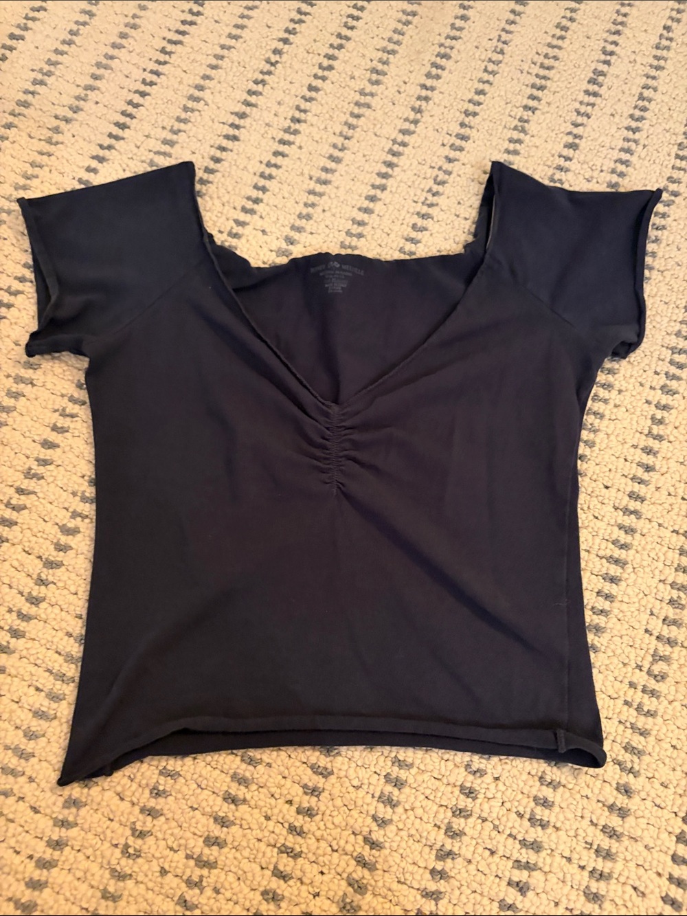 Brandy Melville Black Gathered V-Neck Crop Top